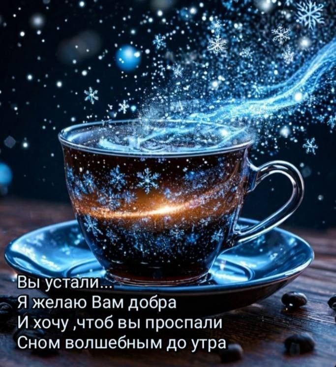 Открытка «Пожелание»: Добрый вечер и крепкий сон. Тэги: красивая, кофе, чашка, напиток, настроение, зима, снег…