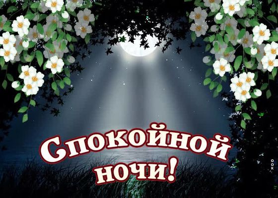 Открытка «Пожелание»: Спокойной ночи! Нежная открытка с луной и цветами. Тэги: улыбка, красивая, цветок, нежная, трава…
