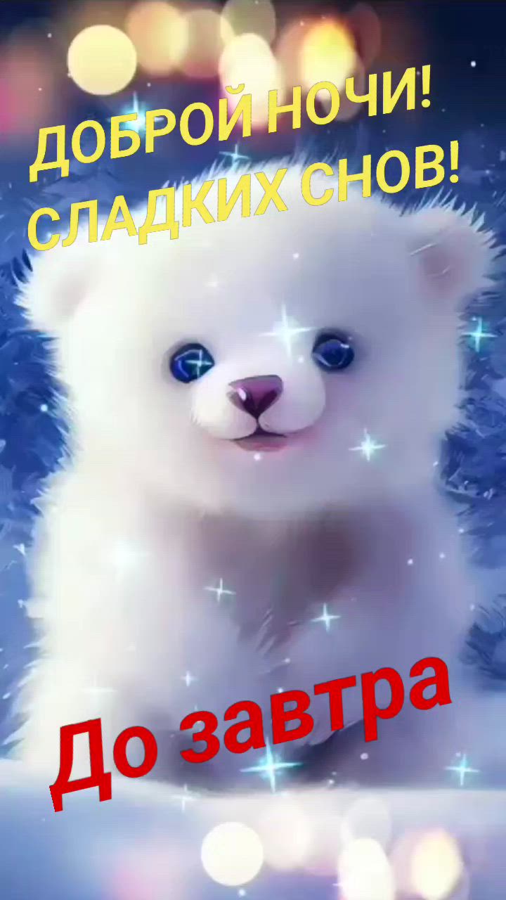 Открытка «Животное»: Милый медвежонок: Доброй ночи и сладких снов!. Тэги: пожелание, красивая, позитив, радость…