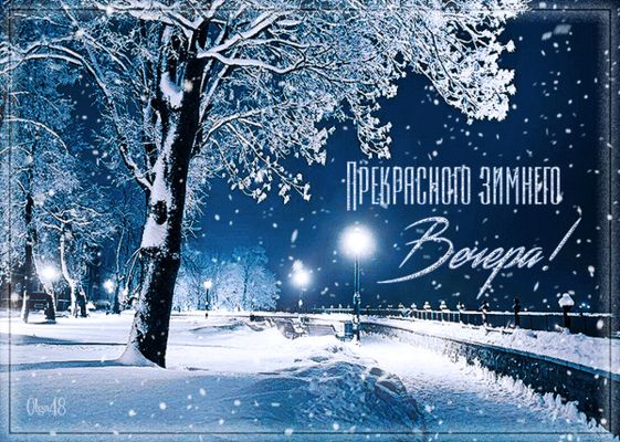 Открытка «Красивая»: Зимний вечер: Красивая поздравительная открытка. Тэги: фонарь, настроение, нежная, зима, дерево…