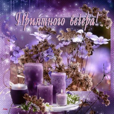 Открытка «Пожелание»: Открытка «Приятного вечера!» с фиолетовыми свечами. Тэги: красивая, цветок, настроение, нежная…