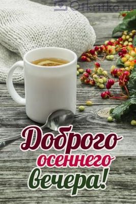 Открытка «Добрый вечер и пожелания»: Доброго осеннего вечера! Уют и чай. Тэги: Доброго вечера и хорошего настроения…