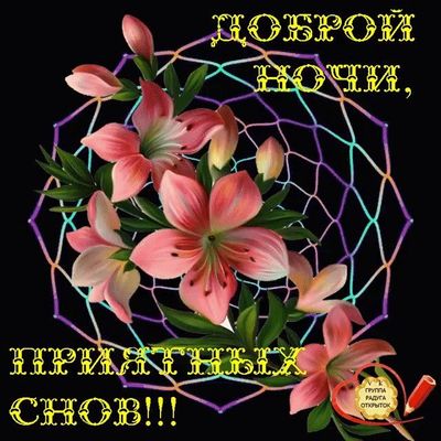 Открытка «Доброй ночи»: Доброй ночи, приятных снов с лилиями. Тэги: Спокойной ночи, Спокойной ночи, красивые, Спокойн…