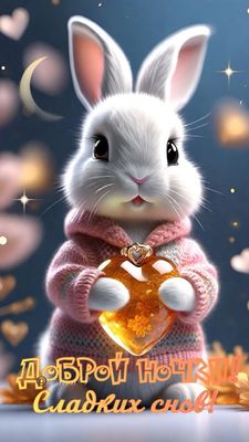 Открытка «Сердце»: Добрый ночи сладких снов кролик. Тэги: настроение, свитер, милая, кролик, заяц, ночь, доброй ночи…