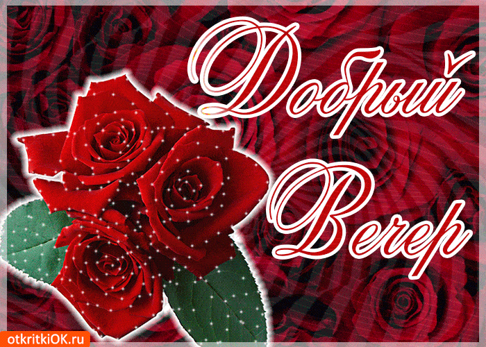 Открытка «Пожелание»: Добрый вечер с розами: красивая открытка. Тэги: красивая, позитив, радость, цветок, настроение…