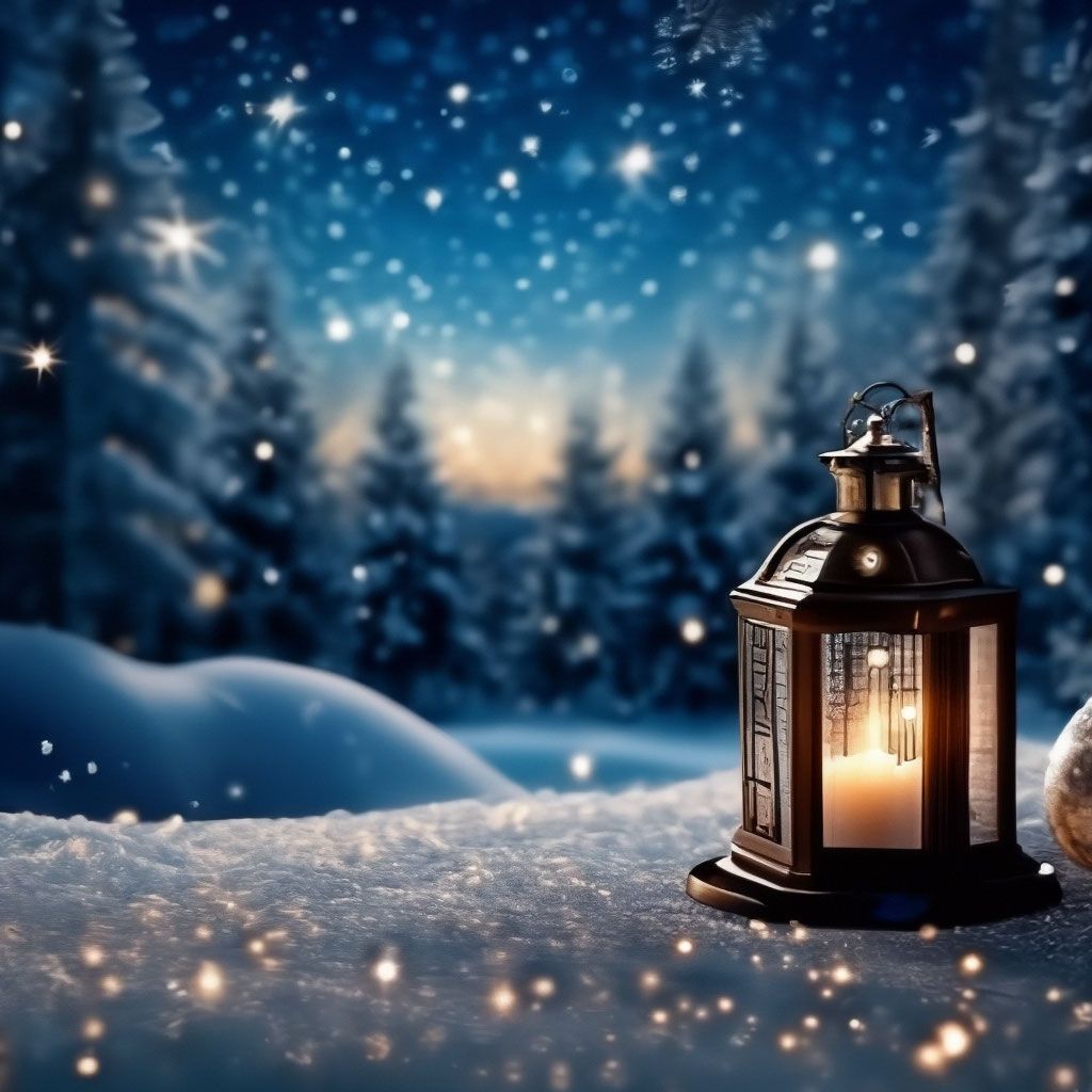 Открытка «Красивая»: Зимняя ночь со свечой: уют и благополучие. Тэги: уют, фонарь, настроение, зима, природа, снег…