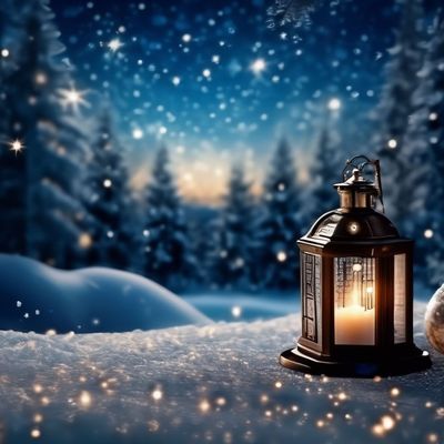 Открытка «Красивая»: Зимняя ночь со свечой: уют и благополучие. Тэги: уют, фонарь, настроение, зима, природа, снег…