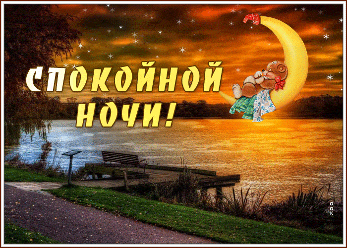 Открытка «Животное»: Спокойной ночи! Милая открытка для сна. Тэги: красивая, природа, милая, небо, вода, сон, медведь…