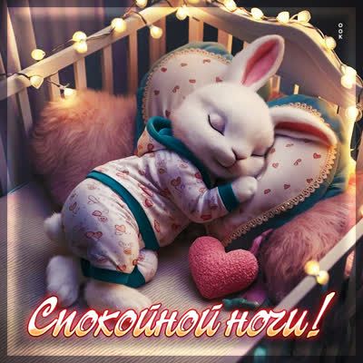 Открытка «Животное»: Сладких снов: милый зайчик в колыбели. Тэги: сердце, малыш, ребенок, нежная, мечта, милая, сон…