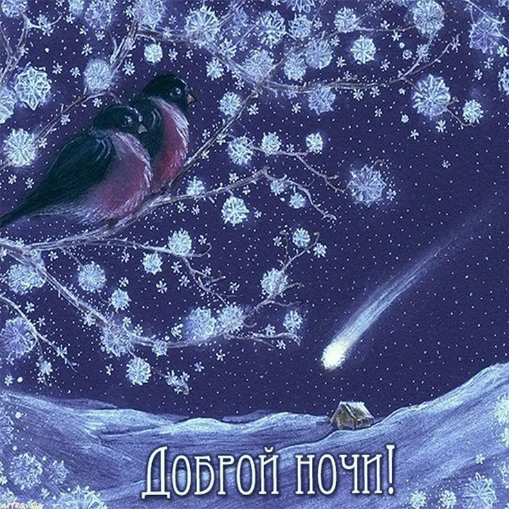 Открытка «Пожелание»: Добрый ночи! Красивая зимняя ночь. Тэги: красивая, домик, настроение, нежная, зима, природа…
