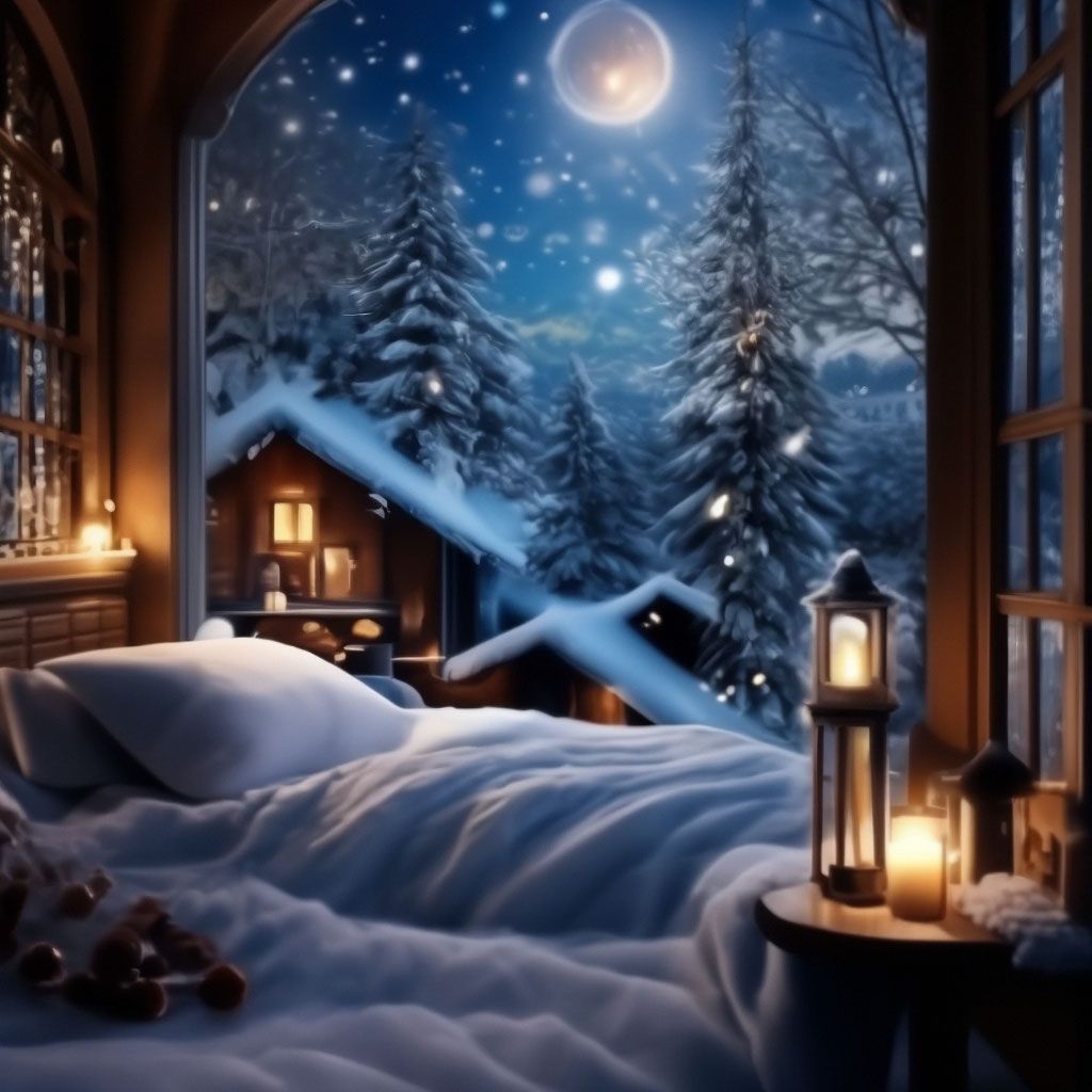 Открытка «Красивая»: Уютная зимняя ночь: желаю сладких снов!. Тэги: окно, фонарь, нежная, зима, природа, свет, снег…