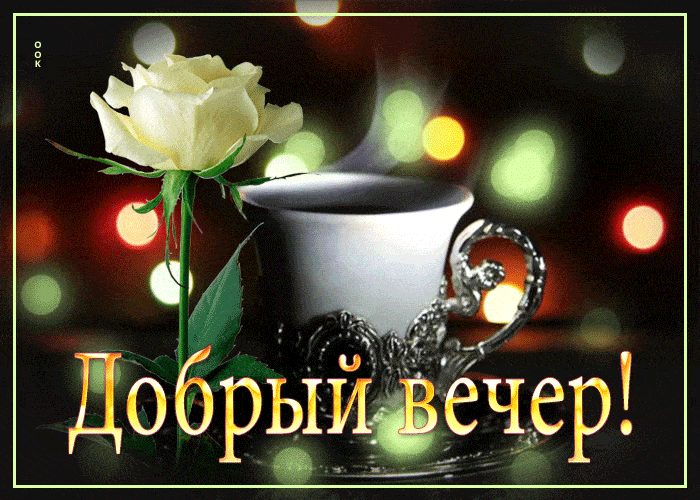 Открытка «Красивая»: Добрый вечер и нежная роза. Тэги: кофе, цветок, чашка, настроение, нежная, роза, пар, добрый веч…