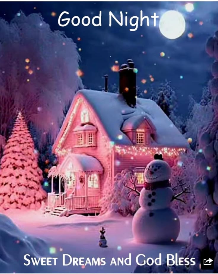 Открытка «Пожелание»: Красивая зимняя ночь: открытка с пожеланием сладких снов. Тэги: красивая, счастье, нежная, зима…