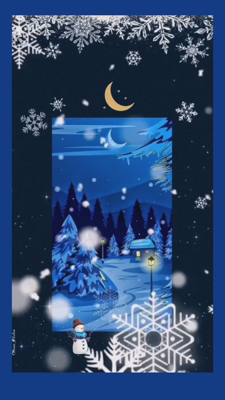 Открытка «Красивая»: Зимняя сказка: уютная ночь, снег и луна. Тэги: фонарь, домик, зима, природа, милая, дорога, снег…