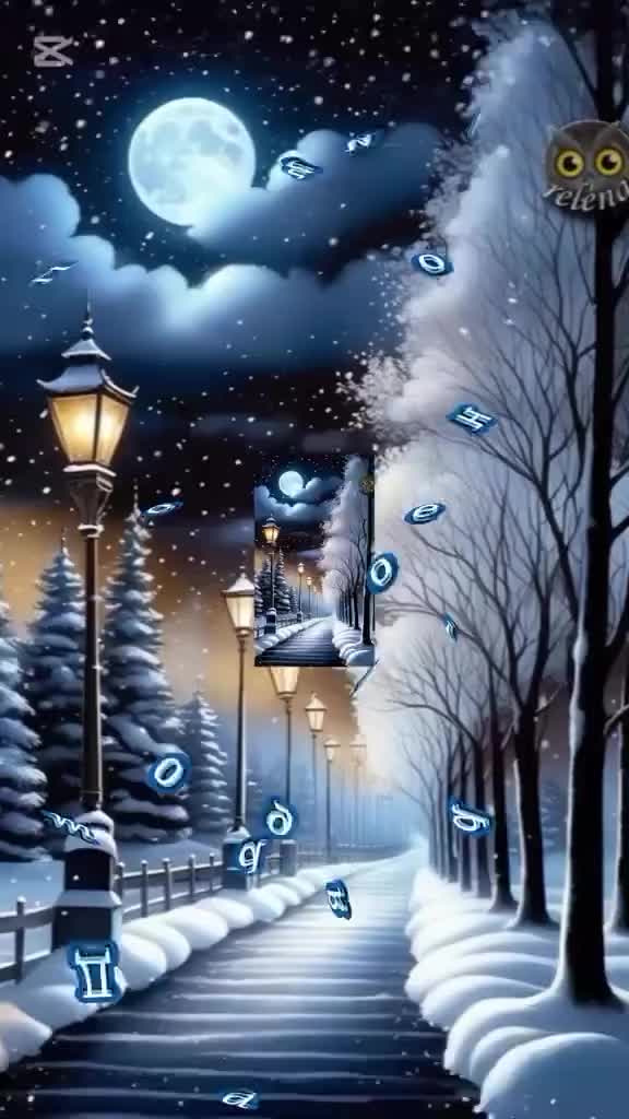 Открытка «Красивая»: Волшебная зимняя ночь: луна, снег и фонари. Тэги: фонарь, настроение, зима, природа, оригинальная…