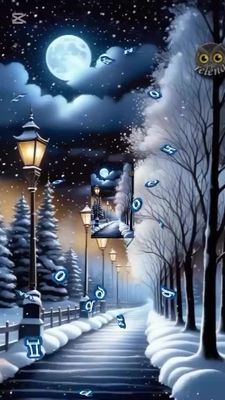 Открытка «Красивая»: Волшебная зимняя ночь: луна, снег и фонари. Тэги: фонарь, настроение, зима, природа, оригинальная…