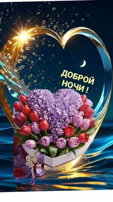 Открытка «Пожелание»: Доброй ночи! Красивая открытка с букетом и сердцем. Тэги: красивая, сердце, нежная, милая, фон…